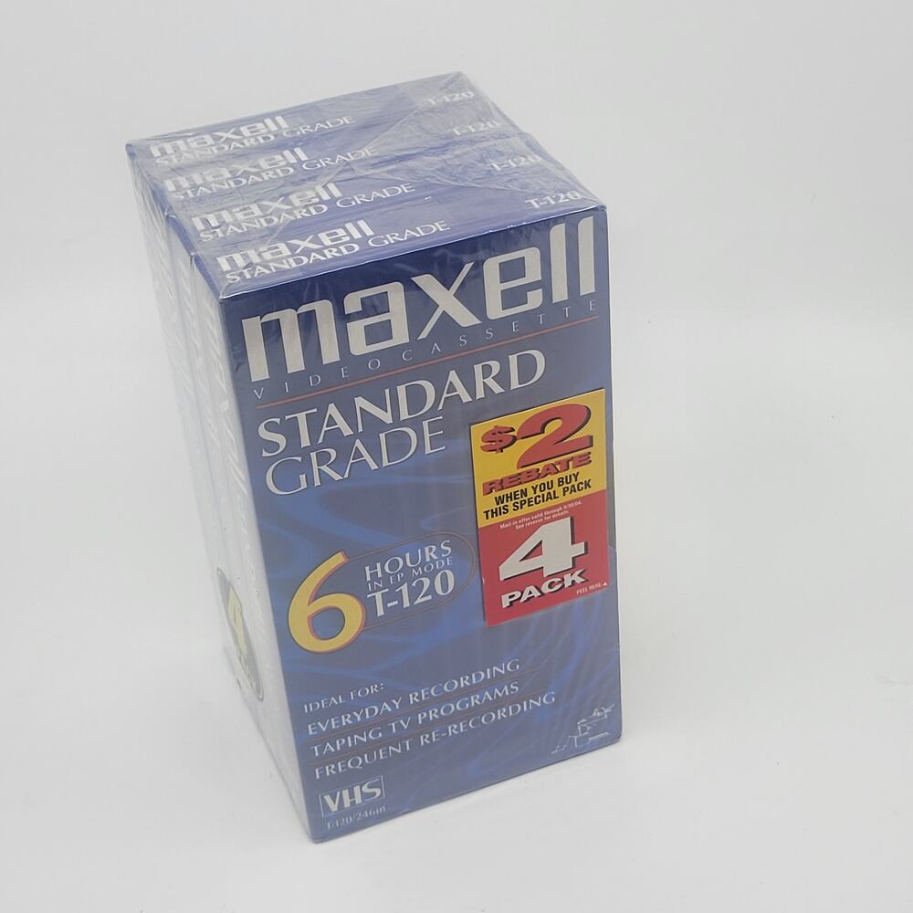 Maxell 4 Pk VHS 6 Hrs Standard Grade VHS Tapes NEW SEALED